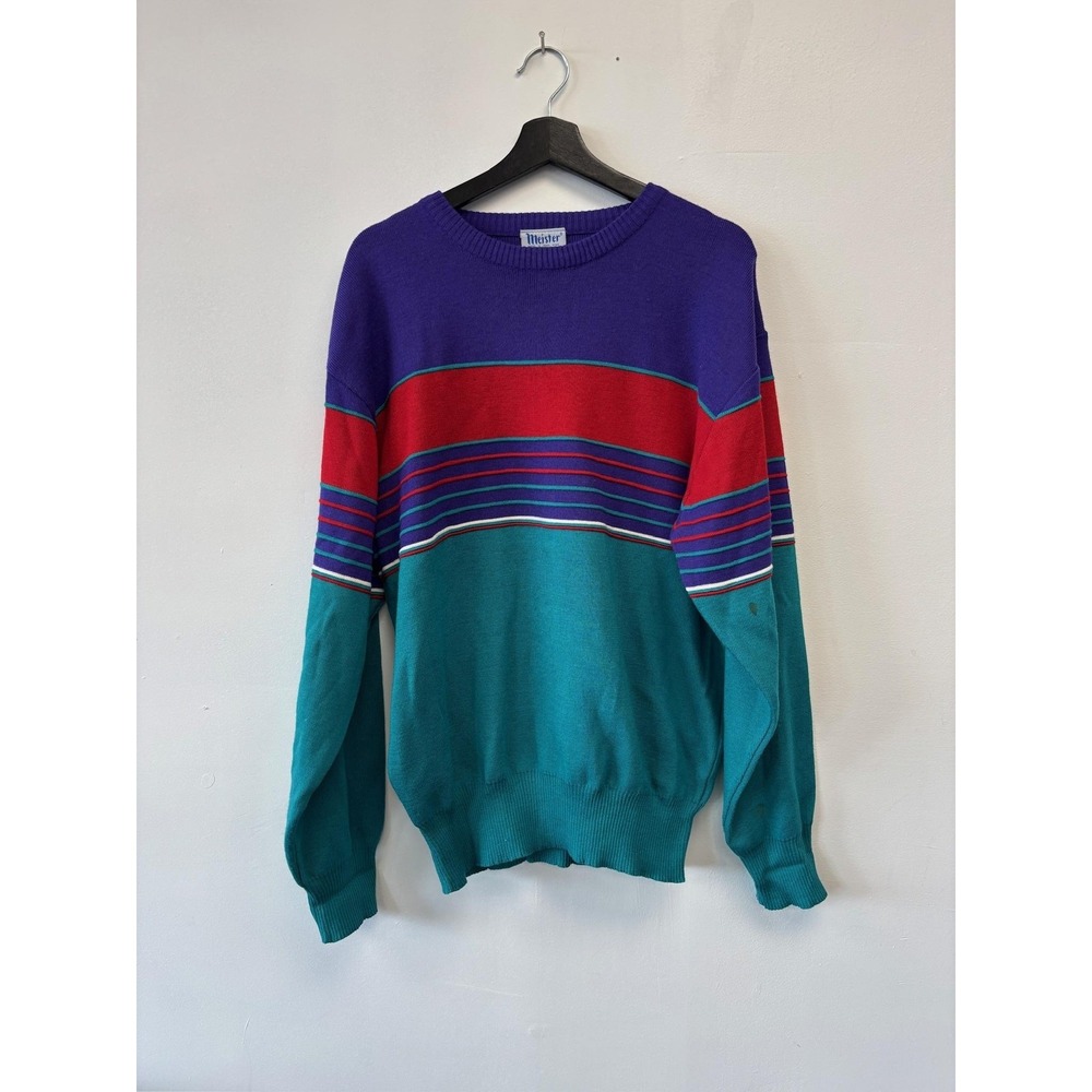 Vintage Meister Ski Sweater Mens Large Striped Wool Acrylic Pullover 80s‎